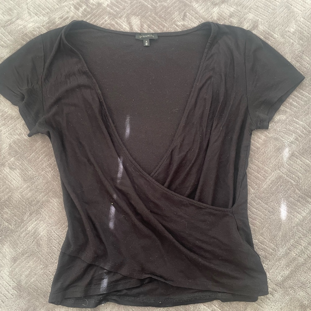 Dynamite Black wrap style tee